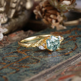 Nature-Inspired 4 - Prong Hexagon - Cut Natural Moss Agate Ring